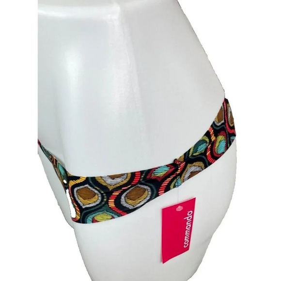 Commando M/L Tribal Peacock Multi-Color Print Laser Cut Edges Thong Panties - Picture 4 of 6